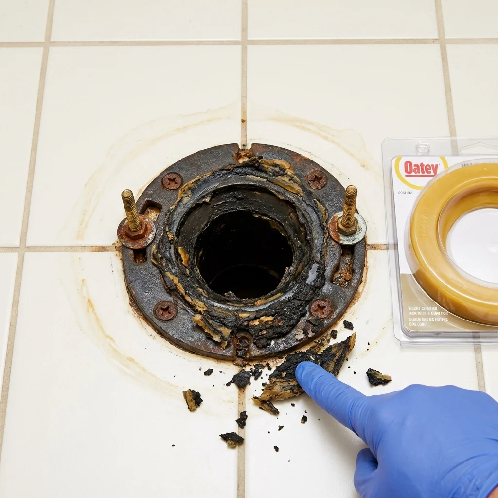 Failed wax ring showing water seepage at the base of a toilet in a Mount Olivet, KY home