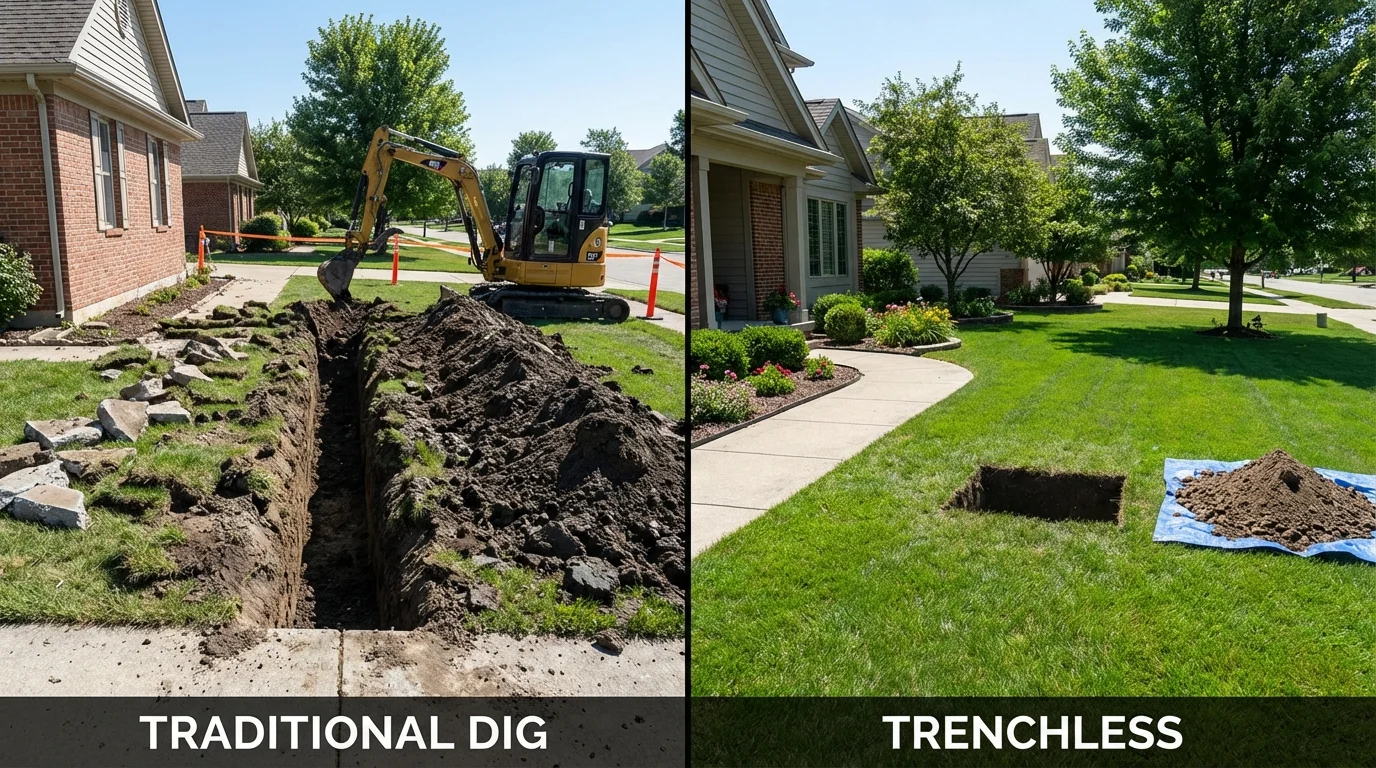 Trenchless sewer repair with minimal yard damage versus traditional excavation in Mount Olivet, KY